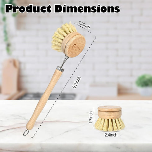 ANTYA Bamboo Dish Brush with Handle - Soft Bristle, Non Toxic Dish Scrubber Compostable & Sustainable Bamboo Scrub