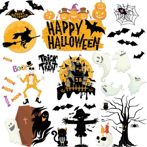 Halloween Window Clings: 6 Sheets of Crows, Bats, Spiders, Ghost Stickers for Halloween Decorations