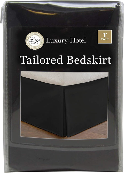 Luxury Hotel Tailored Bed Skirt, Box Pleats, Twin Size, 14 Inch Drop, Black
