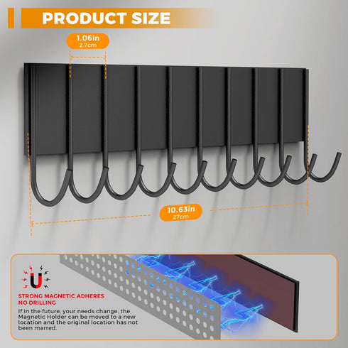 Magnetic Key Holder for Fridge with 10 Hooks, Strong Magnetic Utensil Holder for Wall, Kitchen Organizer