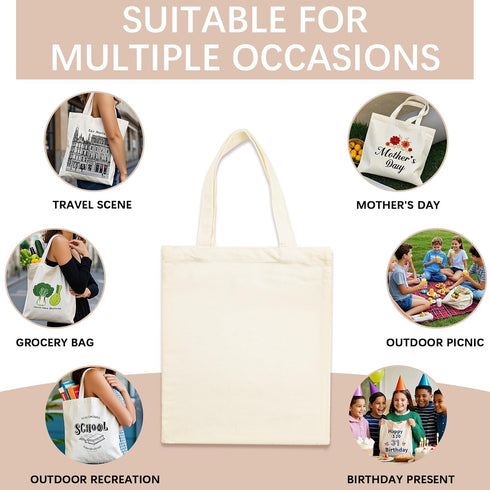 ORJ 13 15 inch * Sublimation Blank Canvas Bags Bulk,Tote Bags for Sublimation, Canvas Tote Bags DIY Custom Shopping Bag