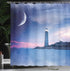 Ambesonne Lighthouse Shower Curtain, Oceanic Space Stars Moon Print, 69" W x 70" L, Pink Blue