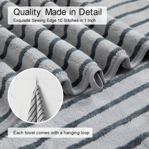 8 Set Sheet-2 Towels,2 Towels,4 Oliven Pcs Gray Cabana Stripe Bath Towel Oversize Bath Bathroom Hand Washcloths Soft