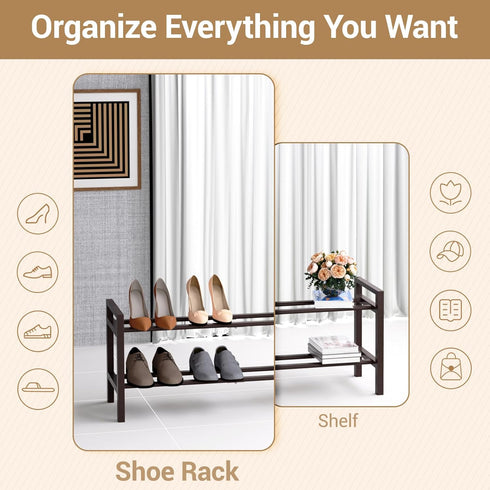 Closet, 2-Tier) Haddockway Bamboo Shoe Rack for Free Standing Shoe Organizer with Smooth Round Rods & Convenient