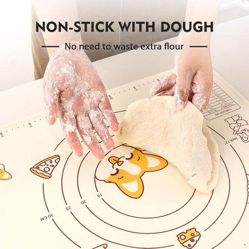 Ourokhome Extra Thick Silicone Baking Mat with Dough Cutter, 20'' x 16", Beige