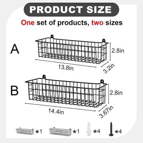 Savipace 2 Pack Spice Rack Organizer Wall Mount, Black Seasoning Rack Wire Storage Baskets for Wall or Cabinet Door