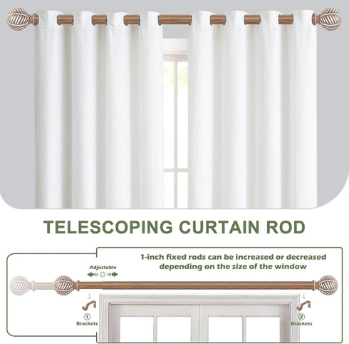 Wood Curtain Rods 18 to 60 Inch, 1 Inch Boho Adjustable Imitation Wood Grain Decorative Rods