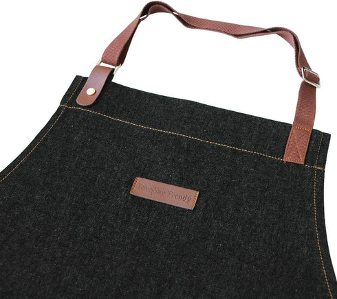 Denim Kitchen Apron with Pockets, Professional Chef Bib Apron for Cooking, Grill & BBQ