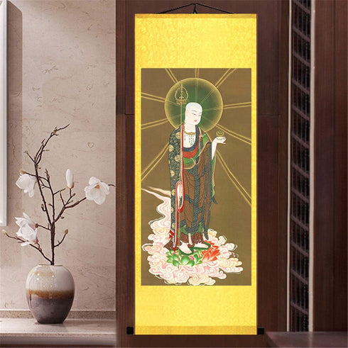 Zzooi Ksitigarbha Silk Hanging Scroll Wall Art, Ksitigarbha Bodhisattva