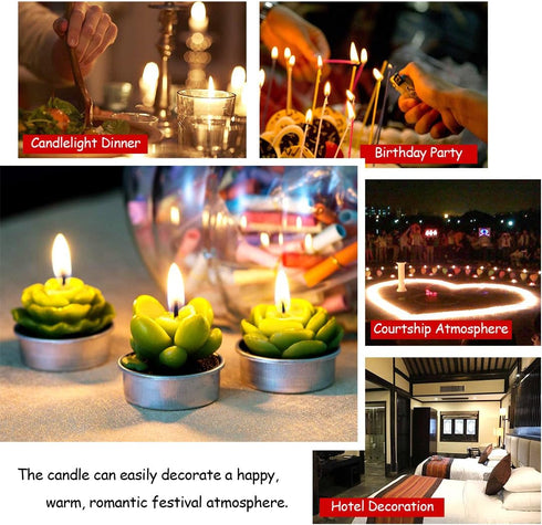 Swpeet 12Pcs Decorative Succulent Cactus Tealight Candles Kit, Cute Smokeless Plants for Festival Wedding Props