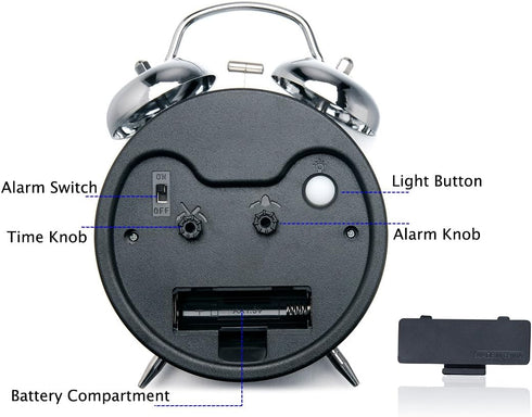 Peakeep 4 inches Twin Bell Loud Alarm Clock for Heavy Sleepers, Chrome Finish