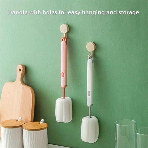 Bottle Brush Long Handle Cleaner, Detachable Sponge for Cups, Wine Glasses, Baby Bottles (3 PCS)