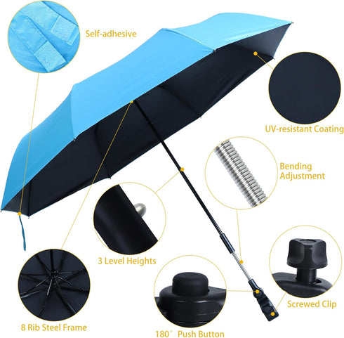 UYEDUJZ UPF50+ 40inch Beach Chair Umbrella with Clamp, Portable Clip on Umbrella for Outdoor Chairs, Adjustable Sun