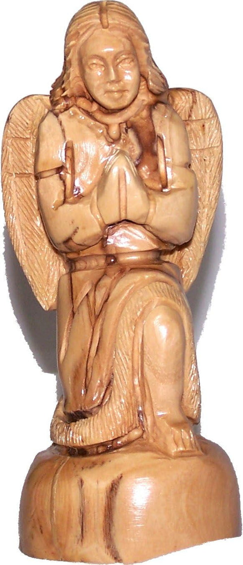 Holy Land Market Small Praying Kneeling Angel, Carved in Olive Wood (5.4 Inches or 13.5cm)