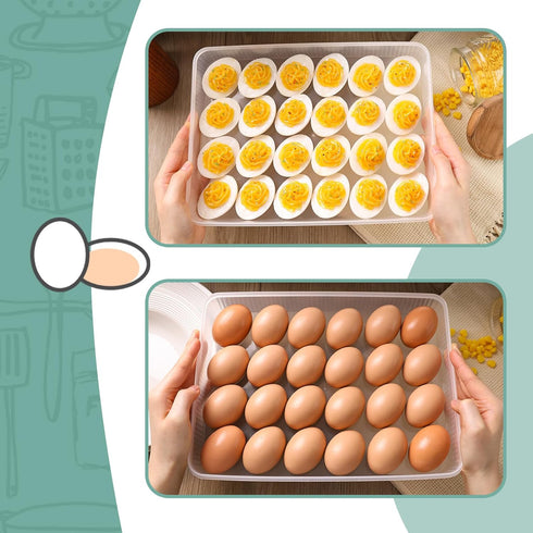 2PCS Deviled Egg Containers with Lid - Portable Storage Carrier for Refrigerator, Holding 48 Eggs for Easter Party