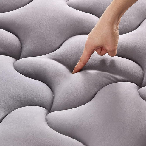 SLEEP ZONE Cooling Mattress Topper King Size, Quilted Fitted Cover, Soft Fluffy Down Alternative, Deep Pocket Grey