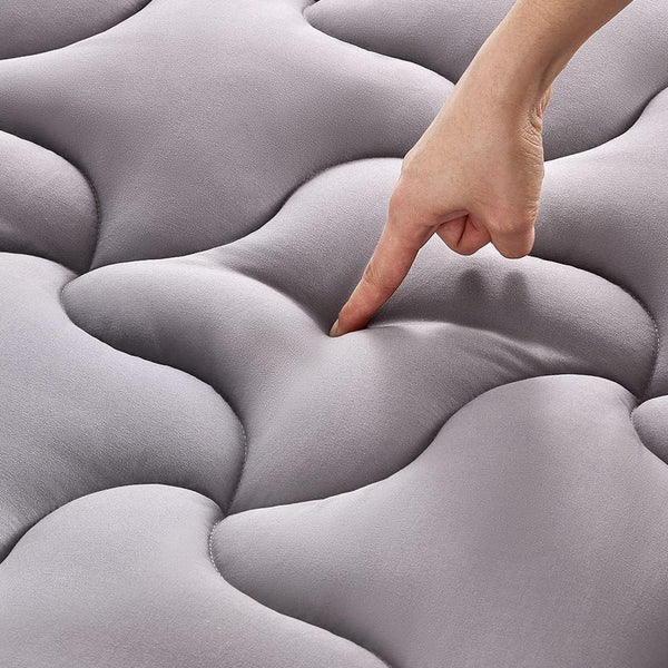 SLEEP ZONE Cooling Mattress Topper King Size, Quilted Fitted Cover, Soft Fluffy Down Alternative, Deep Pocket Grey