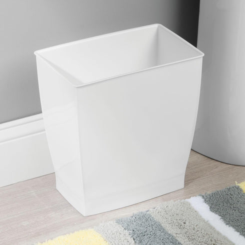 iDesign Plastic Spa Rectangular Trash Can, 2.5 Gallon, for Bathroom, Bedroom, Home Office, White