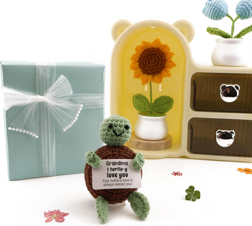 caiyjhao Crochet Interesting Mini Turtle, Inspirational Crochet Turtle, with Emotional Support Card, Lovely Wool