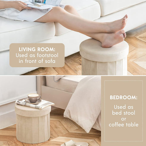 Round15 Inch, 220lbs Phantoscope Storage Ottoman Velvet Folding Storage Boxes Footrest Foot Ottoman Toy Box, Padded