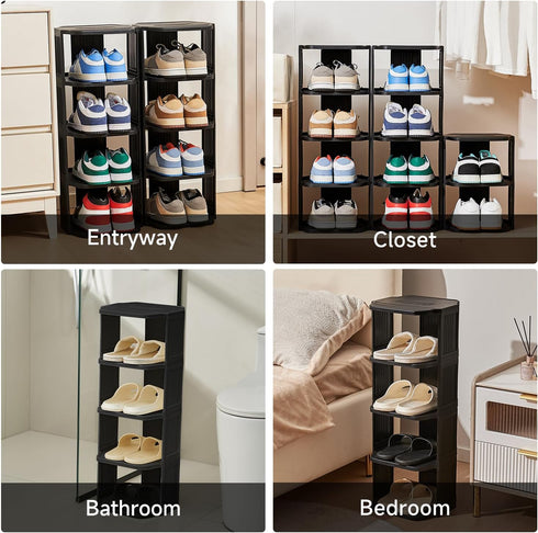 6-Tier Closets Vertical Shoe Rack, Plastic Stackable Storage Shelf for Small and Narrow Spaces, Compact Free Standing