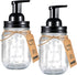 Amolliar Mason Jar Foaming Soap Dispenser, Plastic Pump with Rustproof Stainless Steel Lid, Black (2 Pack)