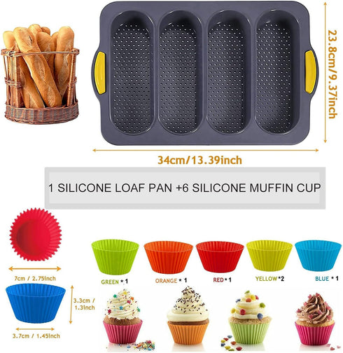 MUJUZE Bread Pans for Baking, Silicone Bread Pan with 6 Muffin Cups, French Bread Loaf Pan Nonstick & Heat Resistant Silicone Baguette Pan, Sub Roll Baking Pan, Hoagie Roll Pan, Baking Pans for Bread by MUJUZE