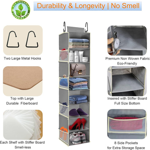 8-Shelf, Closet 8 9" 11.8" 48" Large-Sized Hanging Shoe Organizer Hanging Organizer with Side Pockets, Wider Hanging