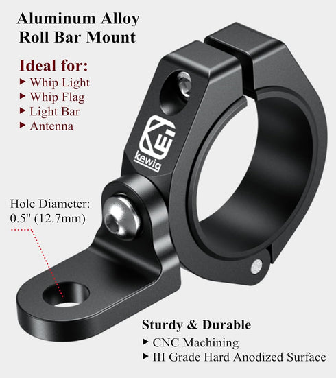 BRCOVAN 2PCS UTV Whip Light Mount, Solid Aluminum Alloy Off-Road LED Light Bar Mounting Bracket, 360° Adjustable