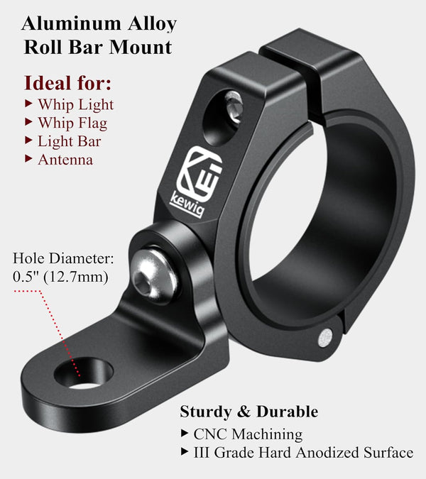 BRCOVAN 2PCS UTV Whip Light Mount, Solid Aluminum Alloy Off-Road LED Light Bar Mounting Bracket, 360° Adjustable