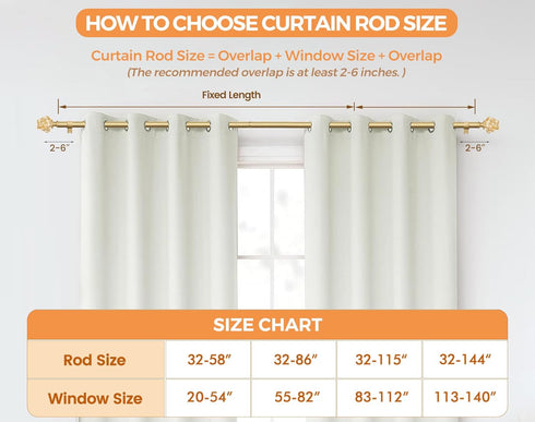 HOTOZON Heavy Duty Curtain Rod Gold, 32 to 58 Inch Decorative Single Drapery Rod with Exquisite Twisted Finials