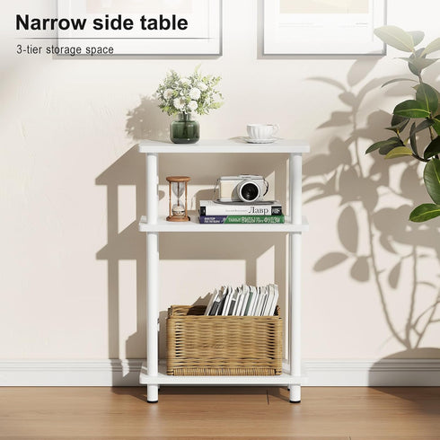 3-Tier Apicizon Small Narrow Side Table, Skinny End Table with Storage Shelf, Slim Nightstand Bedside Table for Small