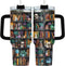 Reading Bookshelf Tumbler 40oz With Handle And Straw, Insulated Stainless Steel Travel