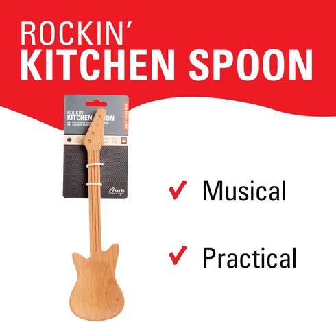 Kikkerland Novelty Guitar Wooden Spoon for Kitchen Beechwood, Heat Resistant, Use with Non-Stick Cookware Unique Gift