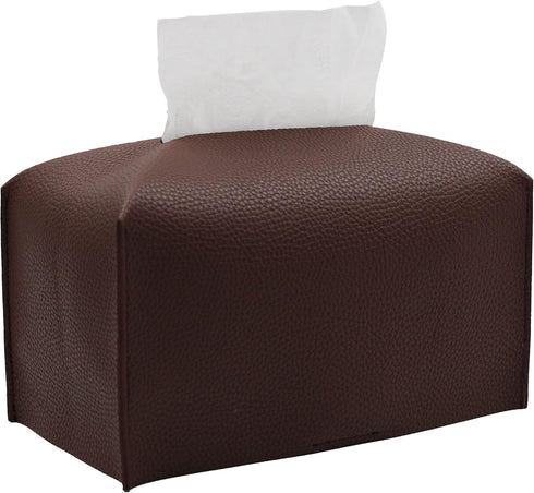 Livelab Dark Brown Tissue Box Cover, Rectangular PU Leather Tissue Box Case Organizer for Vanity, Night Stands, Office