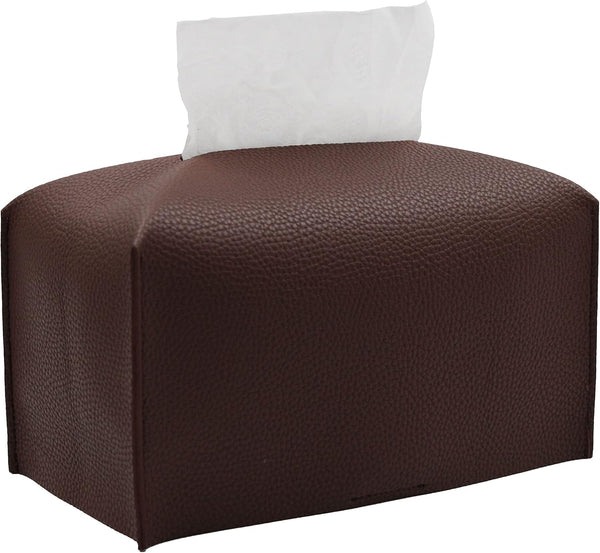 Livelab Dark Brown Tissue Box Cover, Rectangular PU Leather Tissue Box Case Organizer for Vanity, Night Stands, Office