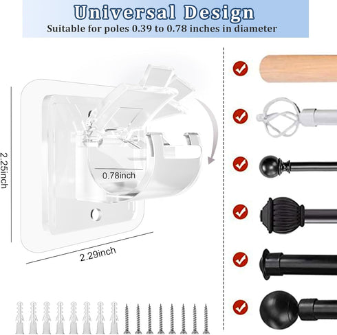 10PCS No Drilling Curtain Rods, Self Adhesive Bracket Holders, Adjustable Curtain Rod Hooks for Bathroom Kitchen