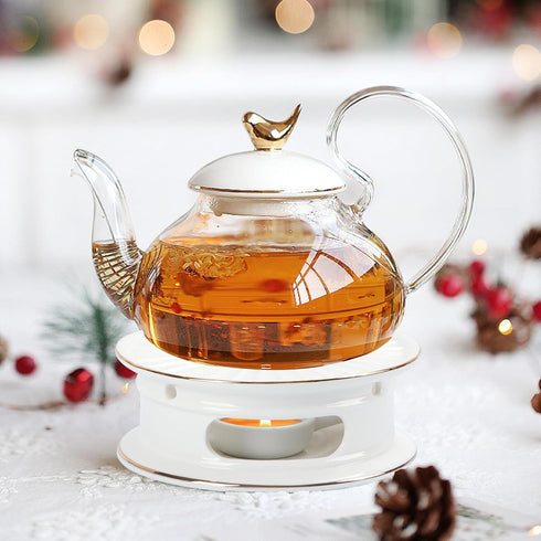 KAYCROWN Ceramic Teapot Warmer with Tealight Holder, Heater for Coffee, Milk, Tea, Candle Warmer (White)