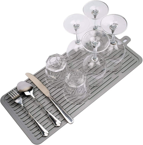 Dish Mat Silicone Dish Drying Mats for Drying Stemware, Silverware, Pots, Pans, Easy to Clean (Gray)