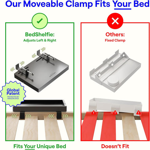 BedShelfie Wood Bedside Shelf for Bunk Bed & Top Bunk, College Dorm Room Essentials, Loft Nightstand, Floating Bed Side