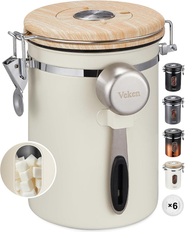 Veken Coffee Sugar Canister with Window, Coffee Lover Gift Set,Airtight Stainless Steel