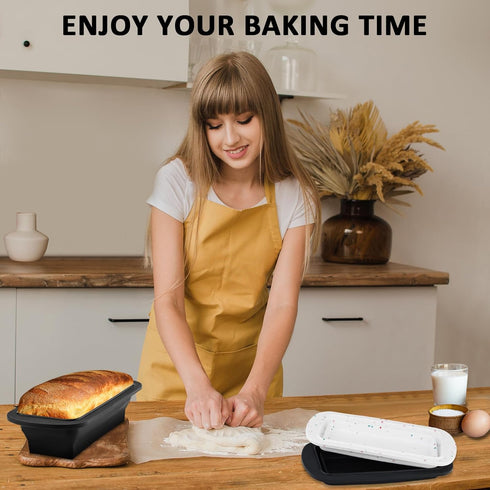 Silicone Bread Loaf Pan with Metal Reinforced Frame, Non-Stick Baking Pans for Homemade Bread, Black
