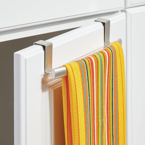 mDesign Steel Over Door Curved Towel Bar Storage, Hanger for Cabinet or Cupboard, Holder Rack for Kitchen, Bathroom