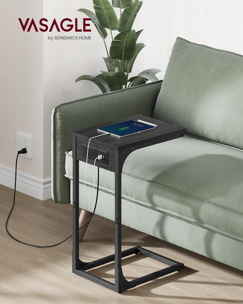 2 ULET362G01 VASAGLE C-Shaped Side Table, End Table with Charging Station, C Table for Couch, Sofa, Adjustable Feet
