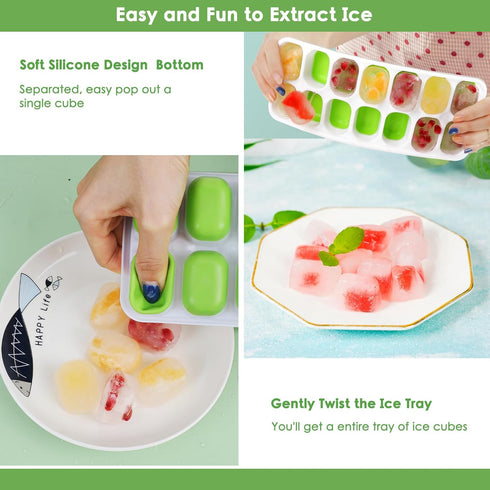 Ice Cube Trays, 4 Pack Durable Stackable Trays with Spill-Resistant Lids, Easy-Release Silicone Ice Maker