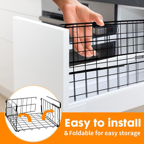 Under Shelf Storage Baskets, 2 Pack Foldable Carbon Steel Baskets for Kitchen Cabinets & Pantries