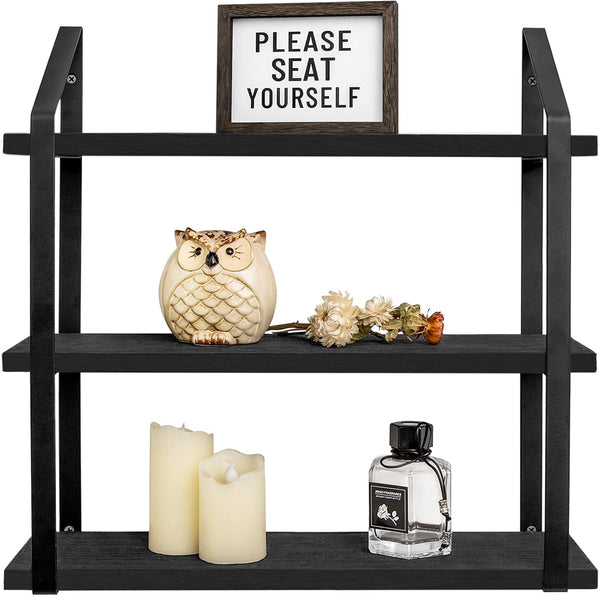 Mkono Floating Wall Shelves 3 Tier Rustic Hanging Shelf with Metal Bracket