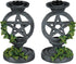 Nemesis Now Gothic Witchcraft Ivy Pentagram Candlesticks, 13.4cm, Hand-Painted Resin Aged Occult Candle Holders, Set of
