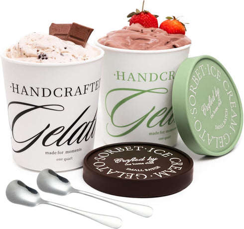 Set 2 1 Frozen Moncur Home Ice Cream Containers of Quart Homemade Ice Cream Storage with Silicone Lids, Reusable Non