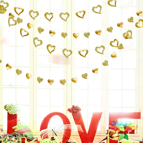 Cheerland Gold Heart Garland, Romantic Decorations Paper Streamers for Mother’s Day, Engagement, Wedding, Party Supplies